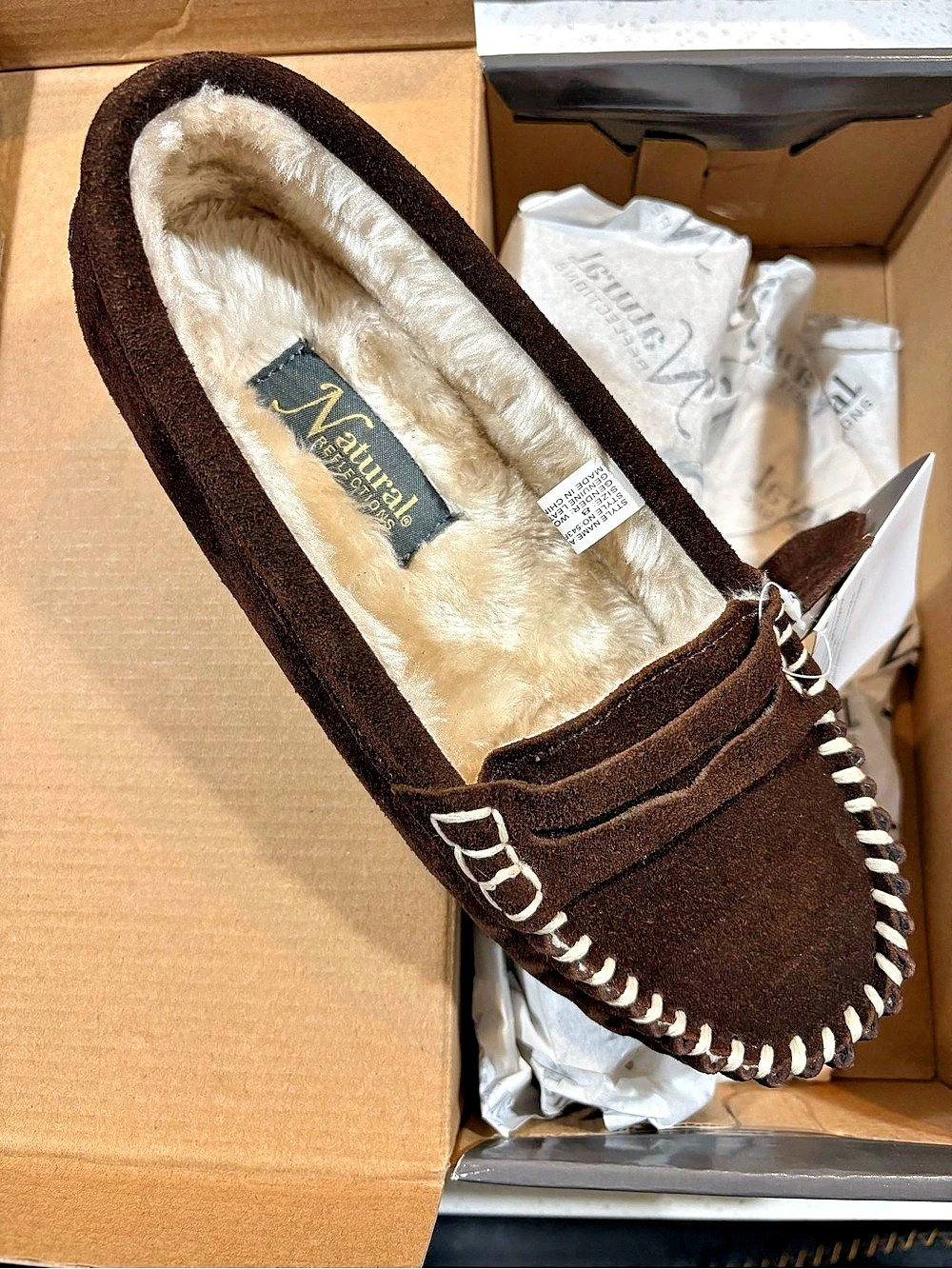 Natural Reflections Allie Moccasin Slippers Brown Suede US 8, NIB